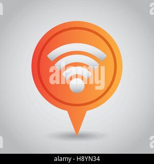 Pin di colore arancione con icona wireless interno su sfondo bianco. illustrazione vettoriale Illustrazione Vettoriale