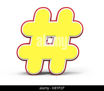 Hashtag giallo mark, rendering 3D graphic isolati su sfondo bianco Foto Stock