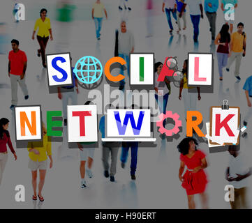 Social network sociale tecnologia Medai concetto collegato Foto Stock