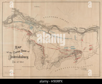 Mappa del campo di battaglia di Fredericksburg, Virginia. Foto Stock