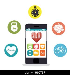 Smartphone la frequenza cardiaca app fitness salute illustrazione vettoriale EPS 10 Illustrazione Vettoriale