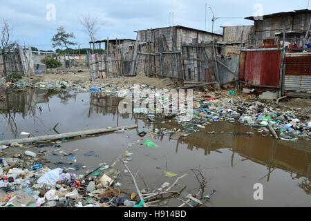 Case nelle mangrovie in PUERTO PIZARRO - Ministero della Tumbes - PERÙ Foto Stock