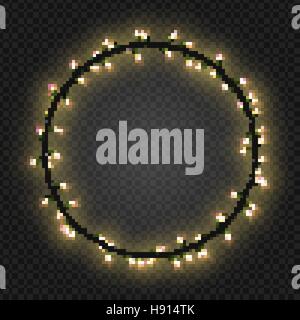 Natale e Anno Nuovo realistico luce ghirlande come cornice su uno sfondo trasparente, il vettore. Illustrazione Vettoriale