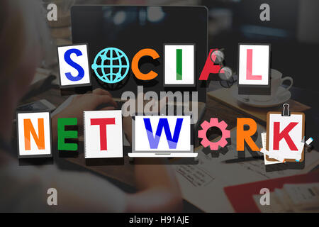 Social network sociale tecnologia Medai concetto collegato Foto Stock