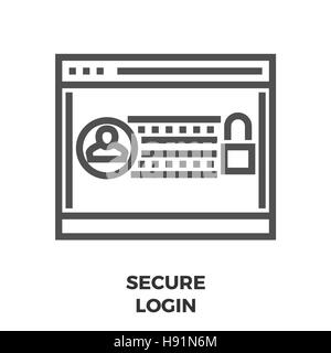 Login sicuro linea sottile icona vettore isolato su uno sfondo bianco. Illustrazione Vettoriale