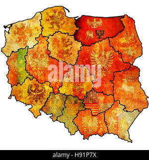 Warmian masurian regione sulla mappa di amministrazione della Polonia con bandiera di altre province polacche Foto Stock