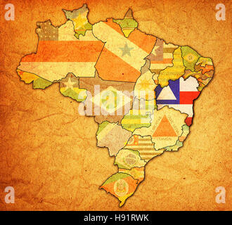 Bahia su admistration mappa del brasile con bandiere Foto Stock