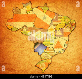 Mato Grosso do Sul su admistration mappa del brasile con bandiere Foto Stock