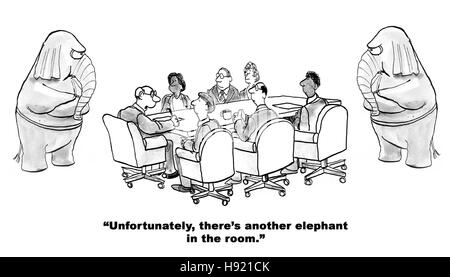 Bianco e nero cartoon business circa due 'elephant in camera". Foto Stock