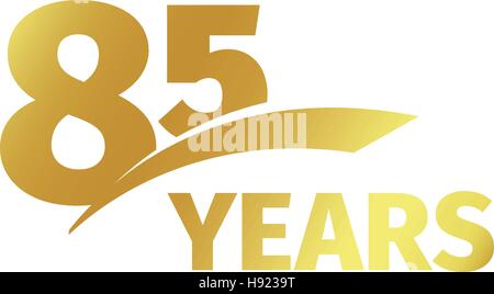 Abstract isolato golden ottantacinquesimo anniversario logo su sfondo bianco. 85 numero logotipo. Ottantacinque anni la celebrazione del Giubileo e la relativa icona. Emblema di compleanno. Illustrazione Vettoriale. Illustrazione Vettoriale