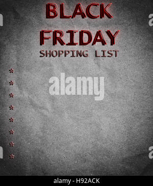 Venerdì nero shopping list sulla vecchia carta Foto Stock