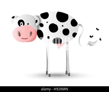 Simpatici animali da allevamento illustrazione cartoon, felice vacca Holstein con macchie nere. Ideale per i bambini o i progetti di istruzione. EPS10 vettore. Illustrazione Vettoriale