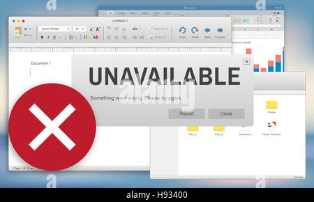 Non disponibile Impossibile collegare il concetto di notifica Foto Stock