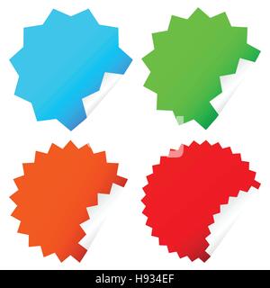 Starburst diversi / badge sunburst, forme in 4 colori Illustrazione Vettoriale