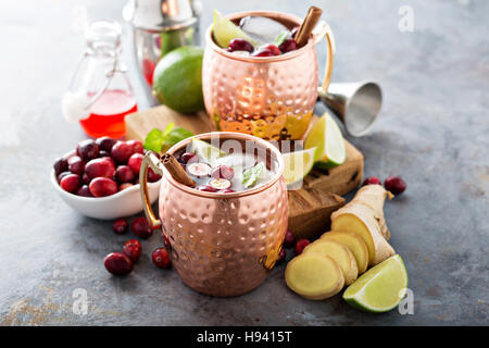 Moscow mule cocktail con zenzero e cranberry Foto Stock