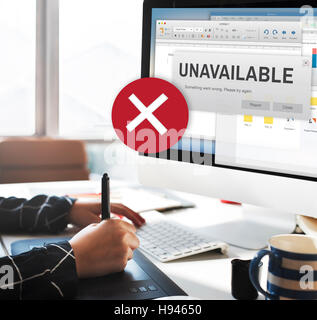 Non disponibile Impossibile collegare il concetto di notifica Foto Stock