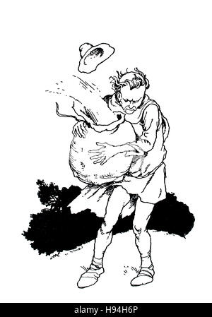 Un forte vento soffiava tutto il suo pasto lontano, libro per bambini illustrazione di William Heath Robinson, dal 1934 Prenota di folletti, presente, del vento Foto Stock