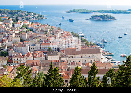 Vista della città di Hvar in autunno, Croazia, Foto Stock