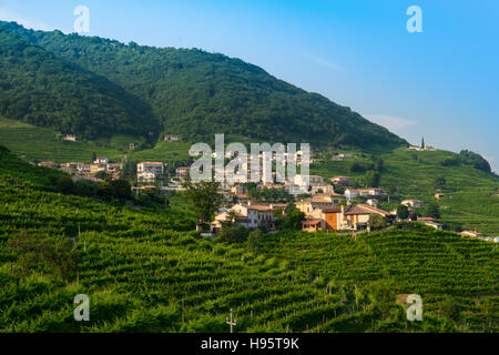 Santo Stefano villaggio e vigne vicine Valdobbiadene Foto Stock