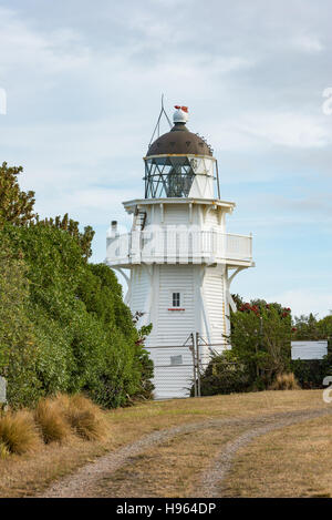 Katiki Point Lighthouse, Katiki punto, Otago,'Isola Sud della Nuova Zelanda Foto Stock