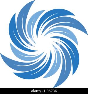 Abstract isolato di colore blu spining logo a spirale. Logotipo di turbolenza. Icona dell'acqua. Segno di turbolenza. Simbolo di liquido. Sistema di condizionamento emblema. Vettore illustrazione aqua. Illustrazione Vettoriale