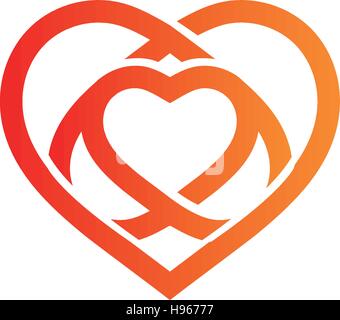 Rosso isolato astratta cuore monolinea logo. Amore logotipi. San Valentines Day Icona. Simbolo di nozze. Amour segno. Emblema di cardiologia. Illustrazione Vettoriale. Illustrazione Vettoriale