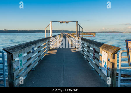 Una vista del molo di pesca in punto e linea, Washington a marea alta. Foto Stock
