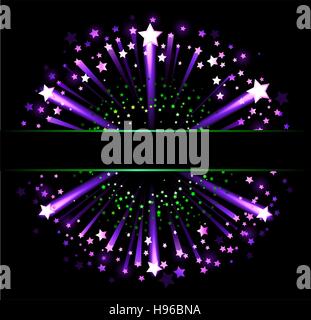 Nero banner orizzontale sullo sfondo di fuochi d'artificio contro uno sfondo nero. Illustrazione Vettoriale