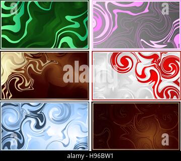 Sei schede aziendali texture di sfondo astratto, marrone, blu, verde, rosa e grigio. Illustrazione Vettoriale