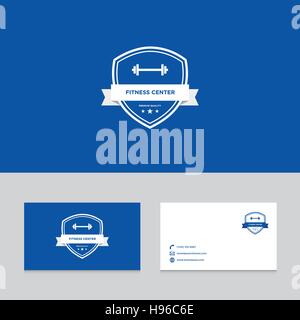 Logo design elementi con business card template, centro fitness, astratto simbolo moderno, illustrazione vettoriale Illustrazione Vettoriale