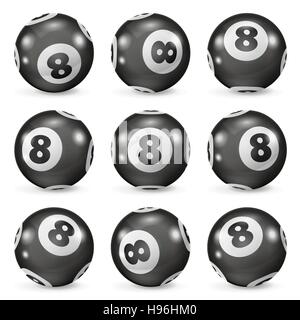 Set di palle da biliardo eights da diverse angolazioni Illustrazione Vettoriale