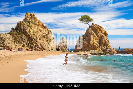 Platja de la Mar Menuda, Tossa de Mar, Costa Brava Beach, Catalogna, Spagna Foto Stock