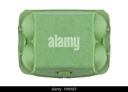 Vista superiore della chiusa semplice verde vuoto cestello porta uovo isolato su bianco Foto Stock