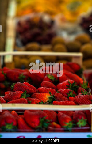 Fragole fresche al mercato Foto Stock