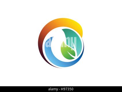 Cerchio elementi lascia il logo, molla ecologia acqua logotipo, natural beauty spa simbolo icona disegno vettoriale Illustrazione Vettoriale