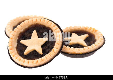 Tre Natale pasticci di carne macinata - sfondo bianco Foto Stock