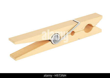 In legno, clothespin 3D rendering isolati su sfondo bianco Foto Stock