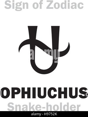 Alfabeto astrologia: xiii segno zodiacale OFIUCO / SERPENTARIUS (il serpente-titolare). Caratteri geroglifici segno (simbolo unico). Illustrazione Vettoriale