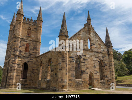 Rimane del carcerato costruita la chiesa al Port Arthur ex colonia penale in Tasmania, Australia. Foto Stock