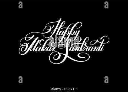 Felice makar sankranti lettere manoscritte iscrizione Illustrazione Vettoriale