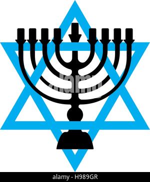 Il Menorah per Hanukkah, illustrazione vettoriale. La religione e la relativa icona. Silhouette stile piatto Illustrazione Vettoriale