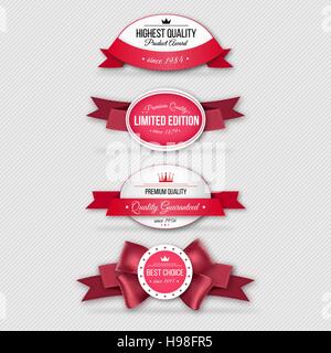 Set di qualità superiore e la garanzia di soddisfazione nastri, etichette, tag. Retrò stile vintage. Illustrazione vettoriale EPS, 10 Illustrazione Vettoriale