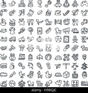 Doodle toys set di icone. Illustrazione vettoriale EPS, 10 Illustrazione Vettoriale