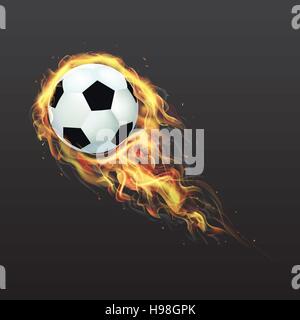 Realistico soccer ball sul fuoco Illustrazione Vettoriale