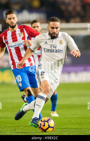 Madrid, Spagna. Xx Novembre, 2016. Dani Carvajal (Real Madrid) in azione durante la Liga match tra Atletico de Madrid e il Real Madrid ha giocato al Estadio Vicente Calderon, Madrid Credito: Russell Prezzo/Alamy Live News Foto Stock