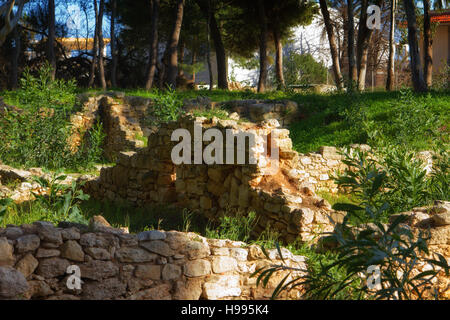 Kaukana, resti di epoca romana e la città medievale di Santa Croce Camerina. Sicilia Foto Stock