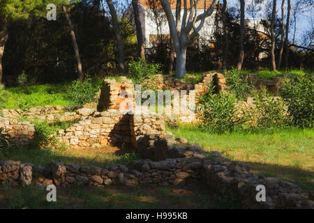 Kaukana, resti di epoca romana e la città medievale di Santa Croce Camerina. Sicilia Foto Stock