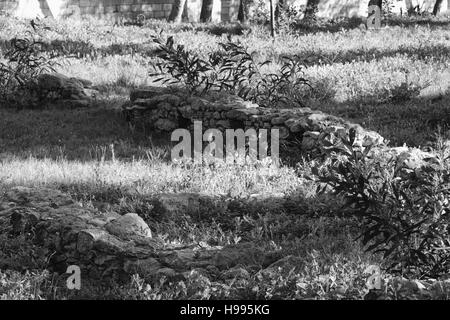 Kaukana, resti di epoca romana e la città medievale di Santa Croce Camerina. Sicilia Foto Stock