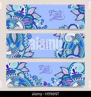 Set di tre Banner orizzontale con decorative ornamentali flowe Illustrazione Vettoriale
