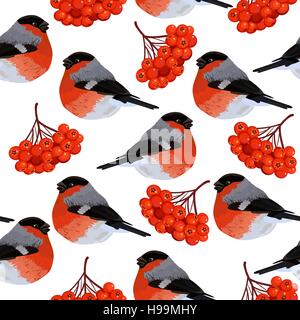 Modello senza cuciture con rowan e bullfinches Illustrazione Vettoriale